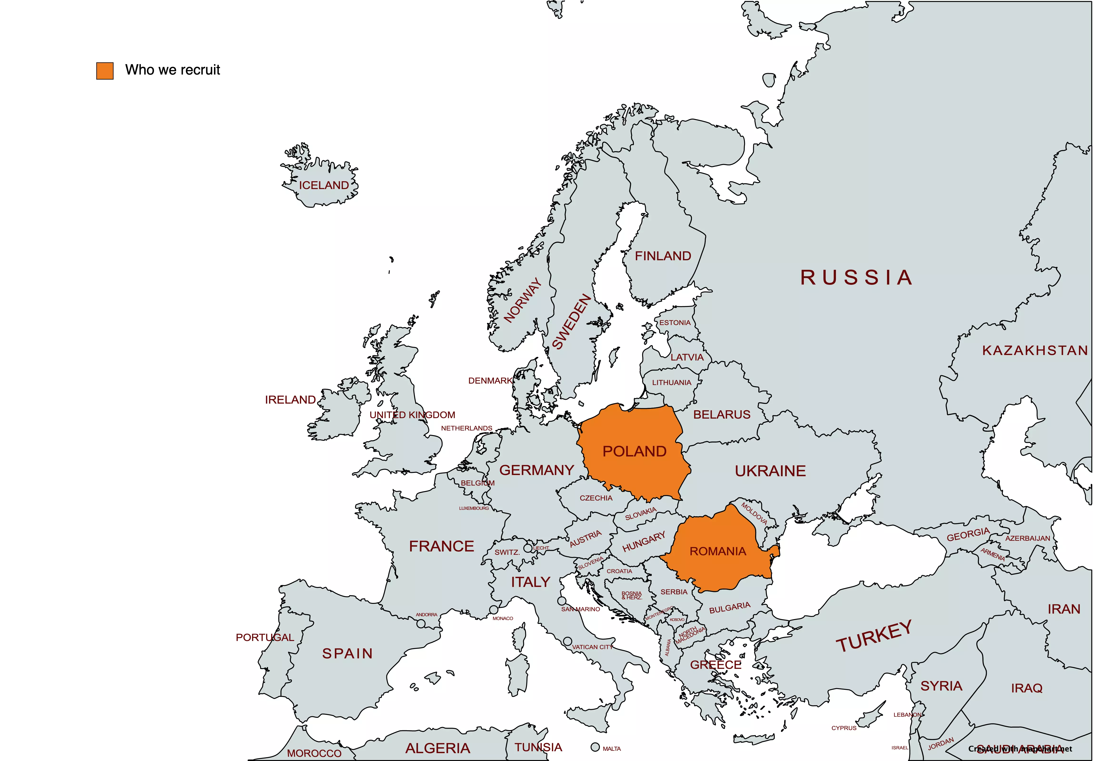 Map of countries Justeuro operates in